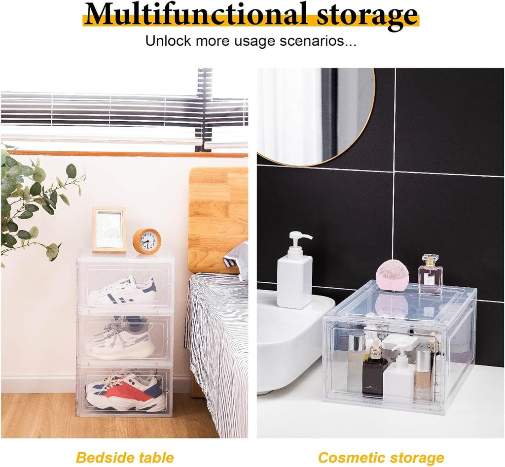 Stackable Clear Shoe Box Set of 6 with Magnetic Doors