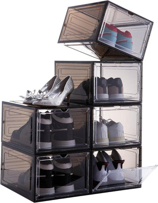 Stackable Clear Shoe Box Set of 6 with Magnetic Doors