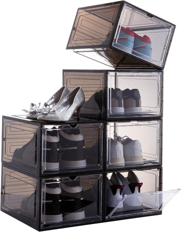 Stackable Clear Shoe Box Set of 6 with Magnetic Doors