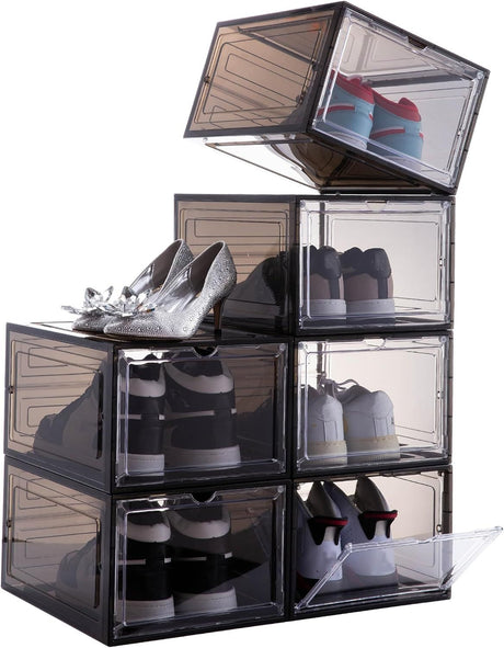 Stackable Clear Shoe Box Set of 6 with Magnetic Doors