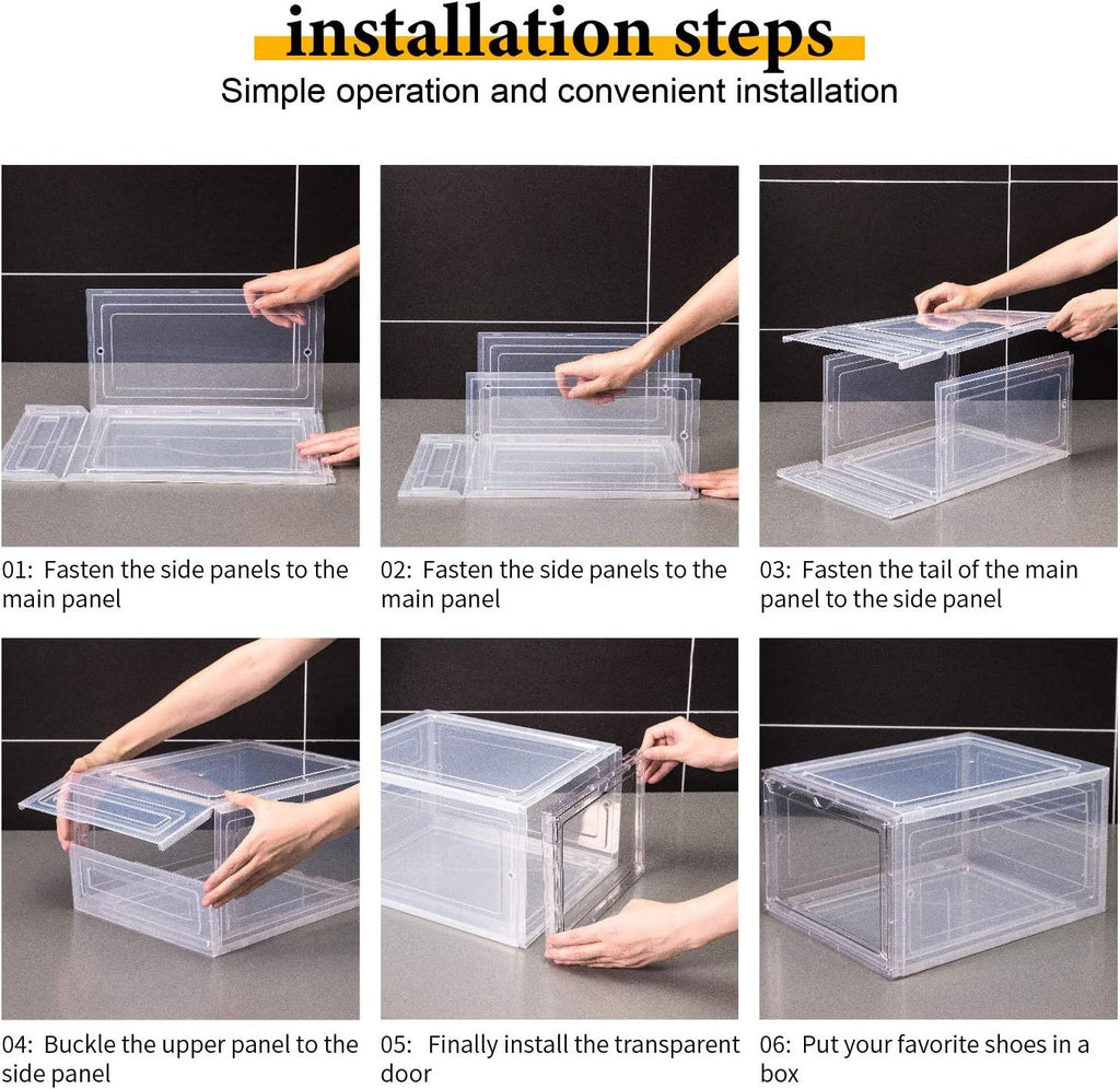 Stackable Clear Shoe Box Set of 6 with Magnetic Doors