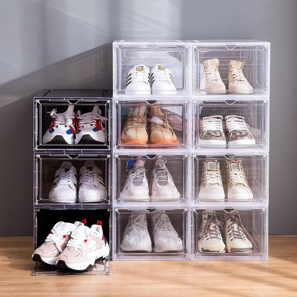 Stackable Clear Shoe Box Set of 6 with Magnetic Doors