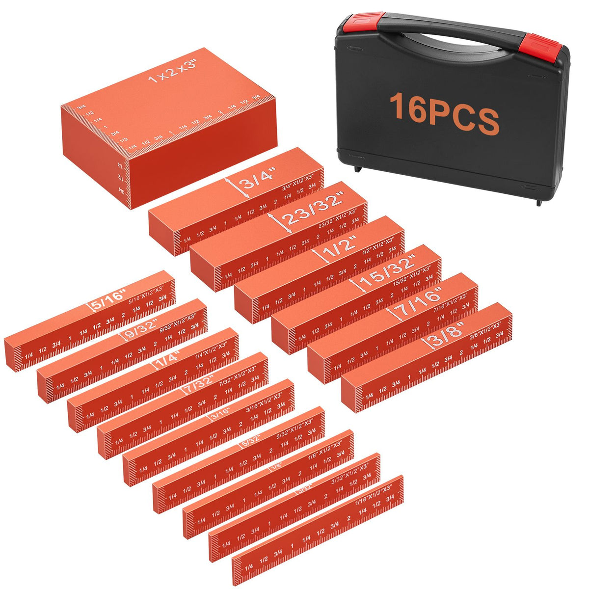 Precision Setup Blocks for Woodworking – 16-Piece Aluminum Gauge Block Set