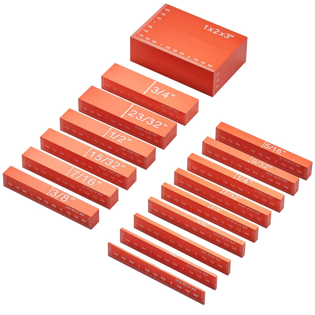Precision Setup Blocks for Woodworking – 16-Piece Aluminum Gauge Block Set