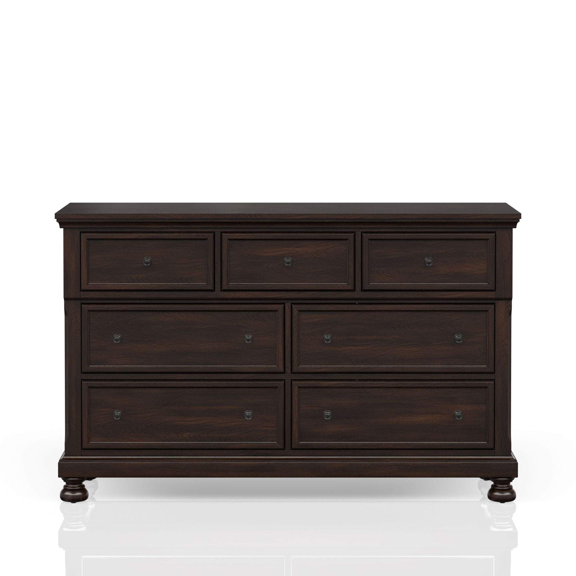 Seven Drawer Dresser with Dark Cherry Finish