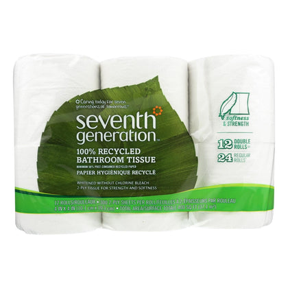 Seventh Generation 100% Recycled Bathroom Tissue, & Dye-Free, 12 Rolls (Case of 4)