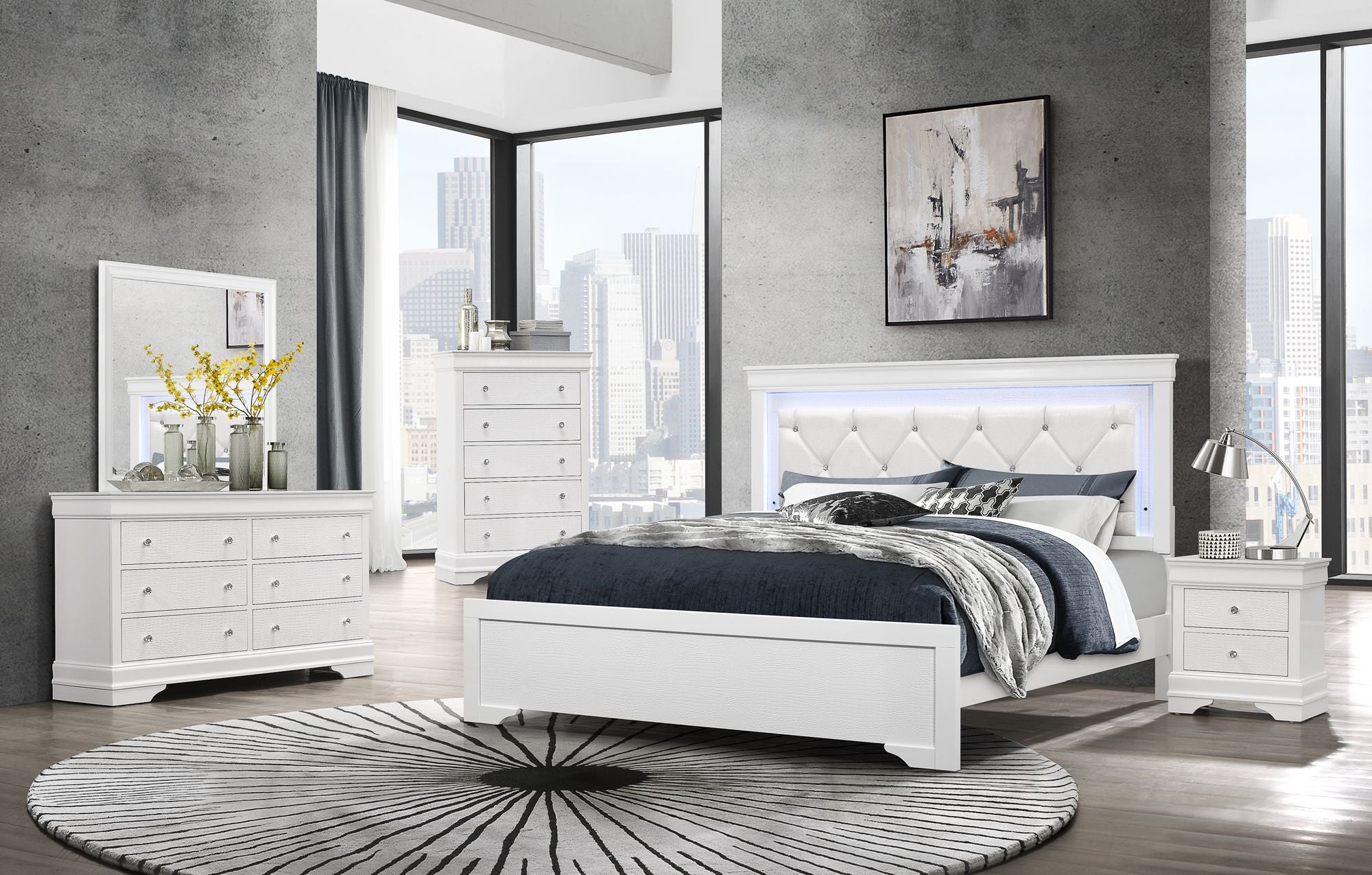Metallic White Crocodile-Textured Dresser