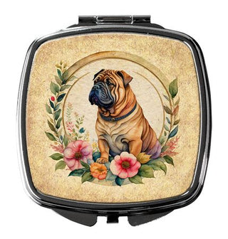Shar Pei and Flowers Folding Compact Mirror