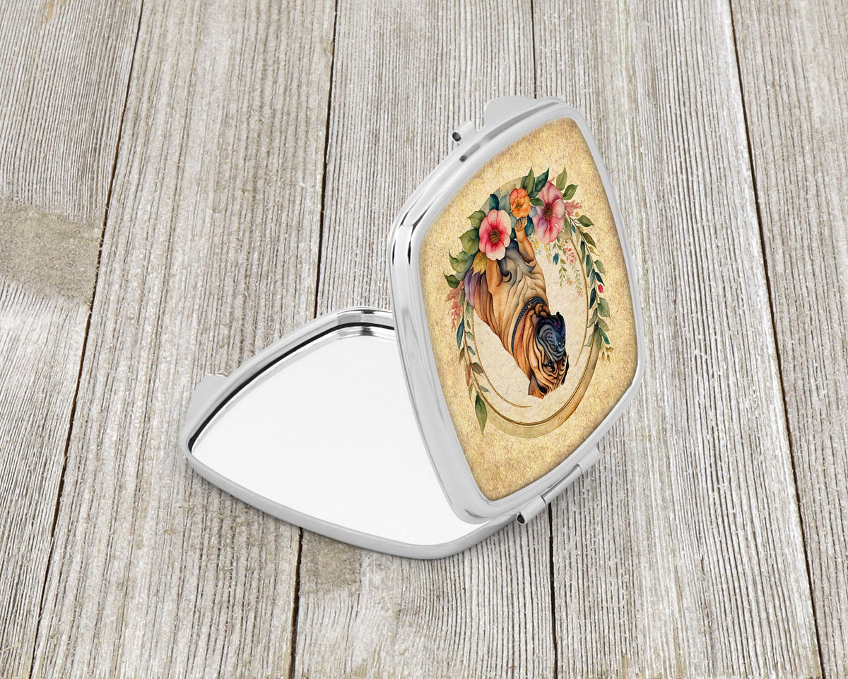 Shar Pei and Flowers Folding Compact Mirror