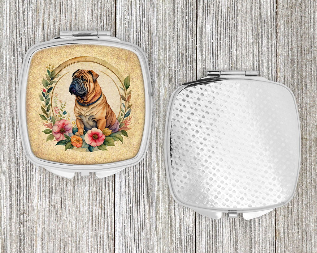 Shar Pei and Flowers Folding Compact Mirror