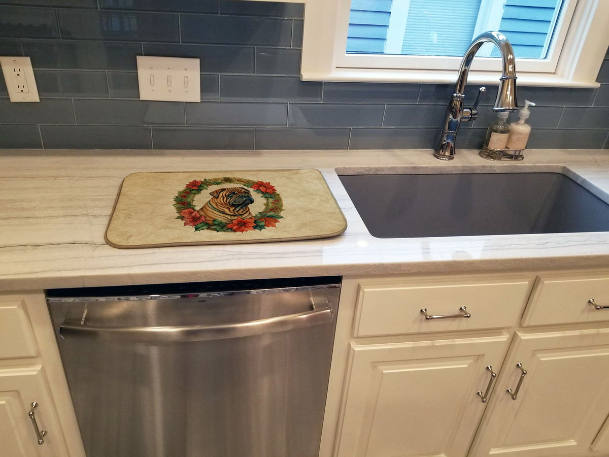Shar Pei Christmas Flowers Dish Drying Mat