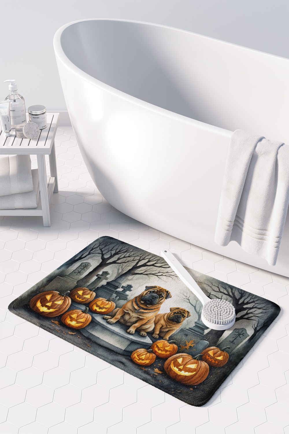 Spooky Shar Pei Halloween Kitchen and Bath Mat
