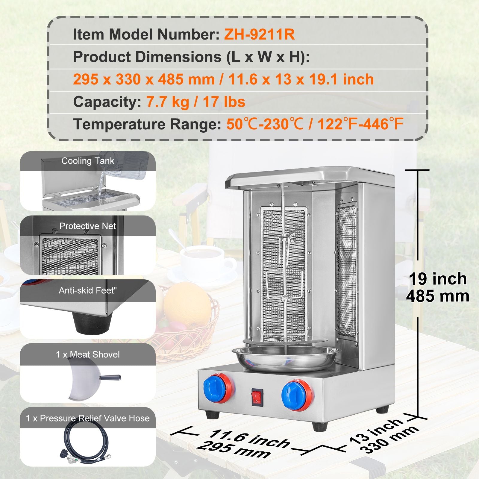 Vertical Shawarma Grill Machine with 360° Rotisserie