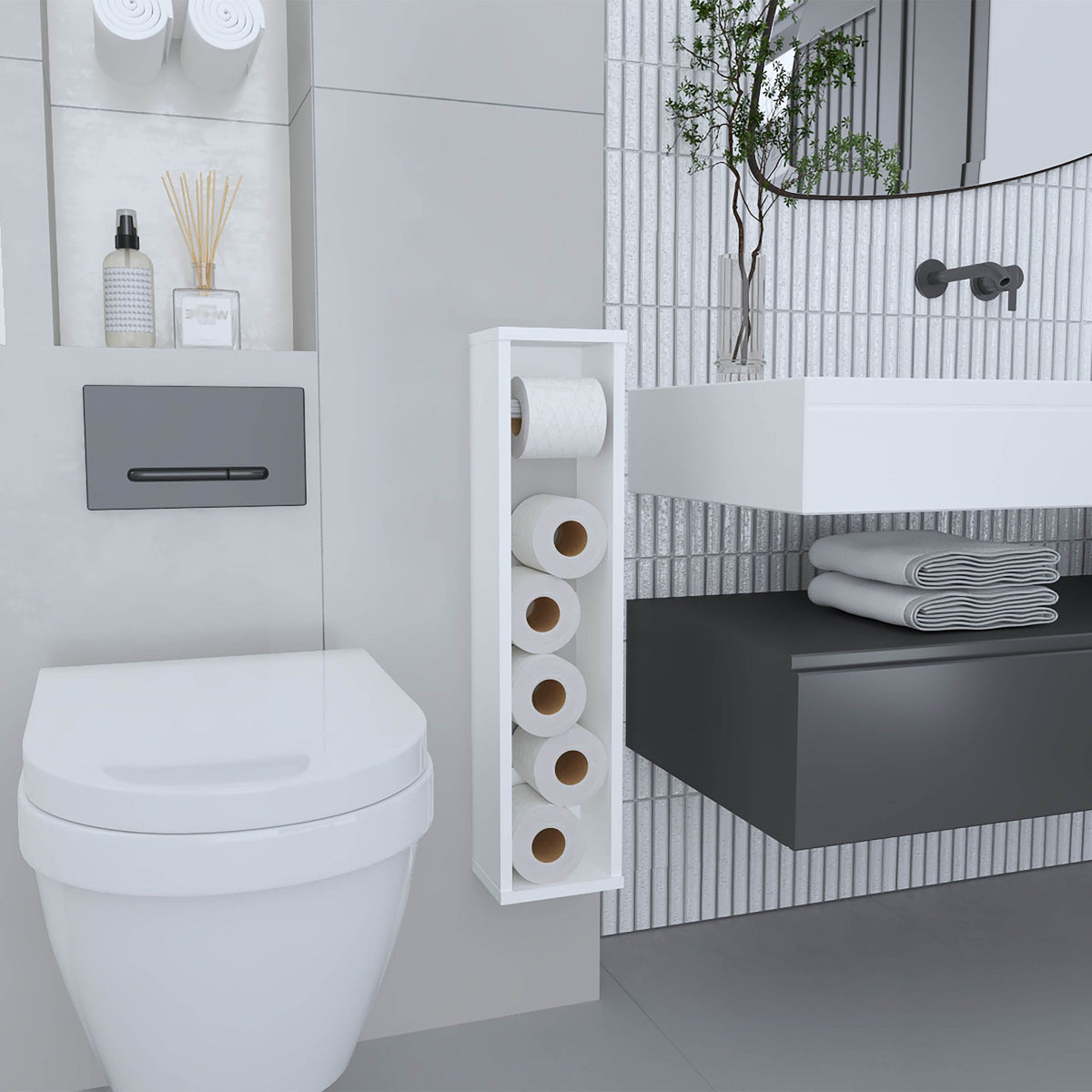 Minimalist White Wall-Mounted Bathroom Shelf