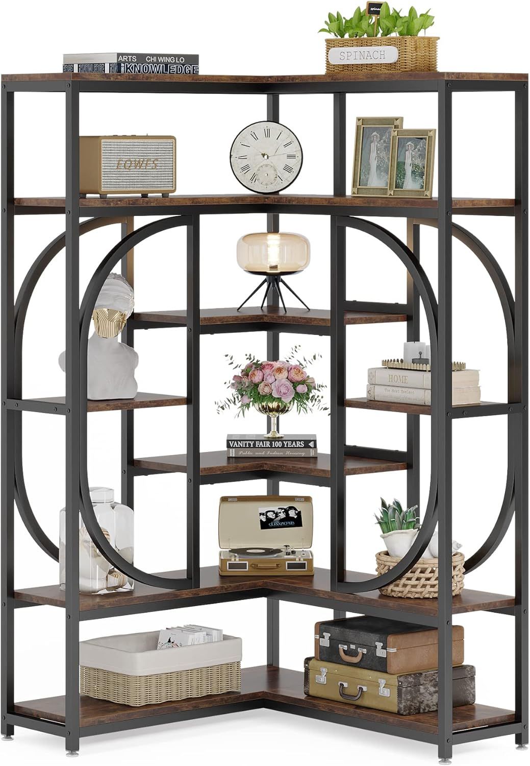 Large Corner Bookcase with 7 Shelves – Industrial Storage Cabinet