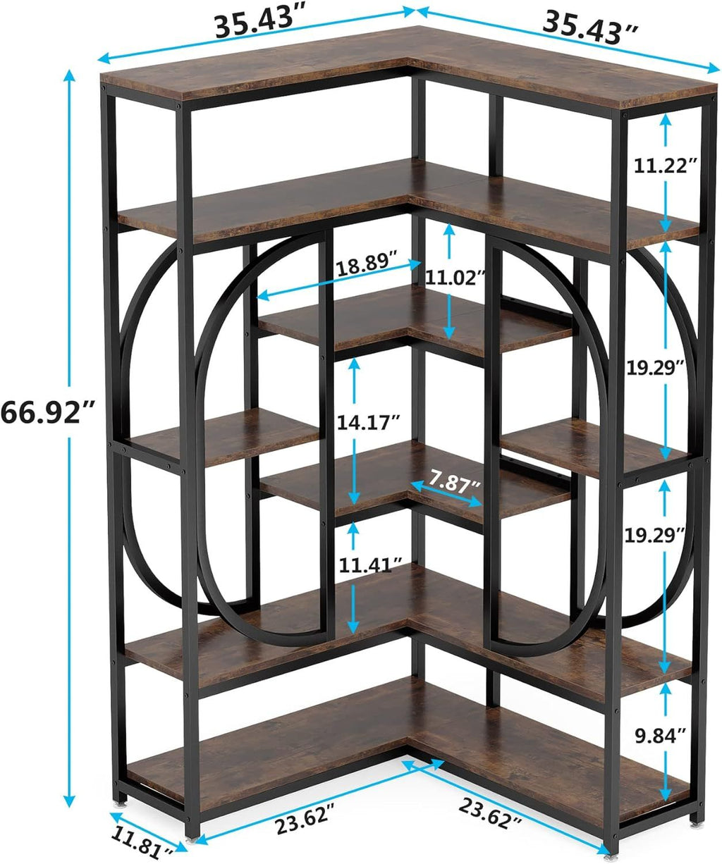 Large Corner Bookcase with 7 Shelves – Industrial Storage Cabinet