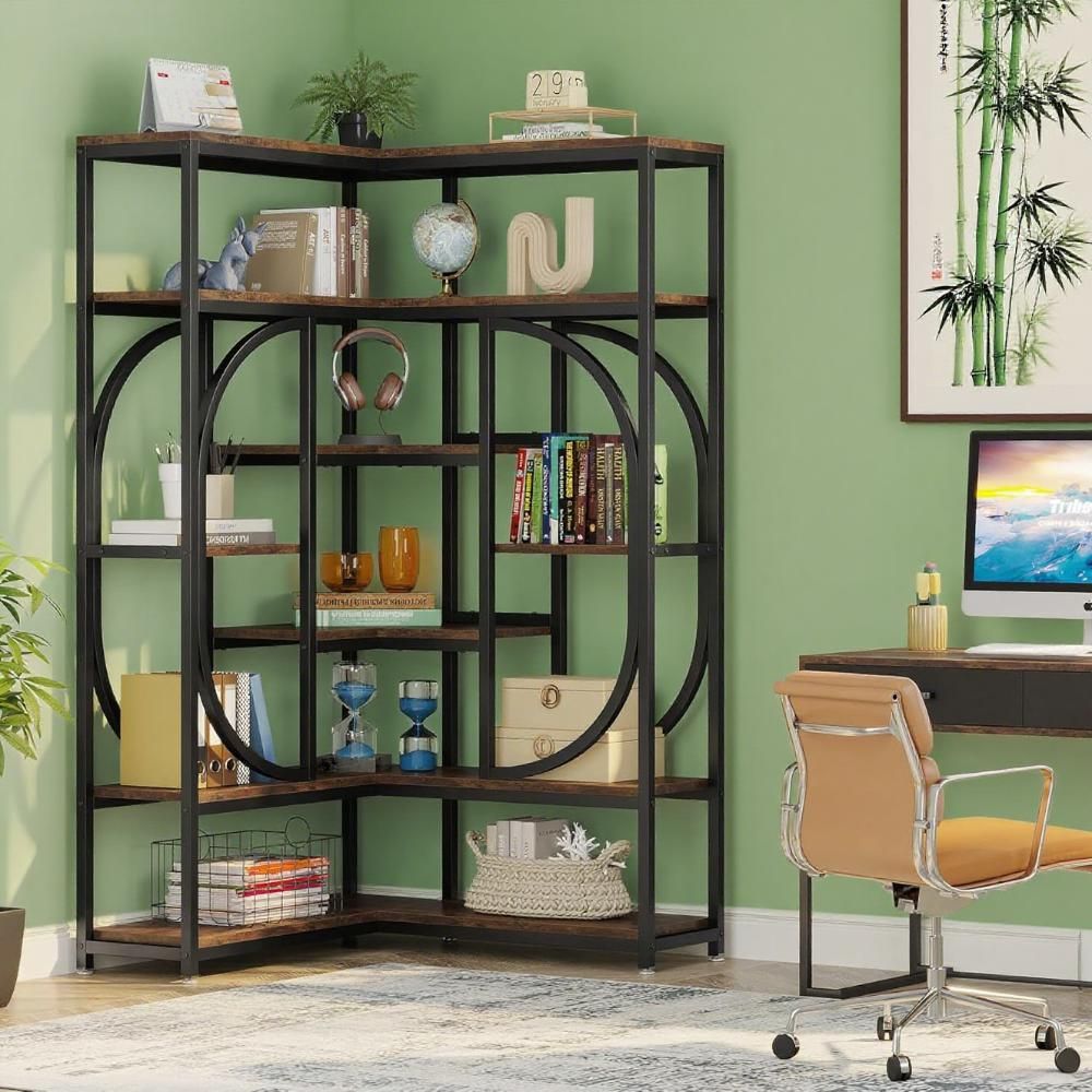 Large Corner Bookcase with 7 Shelves – Industrial Storage Cabinet