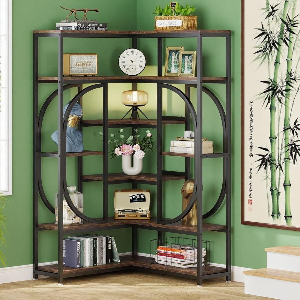 Large Corner Bookcase with 7 Shelves – Industrial Storage Cabinet