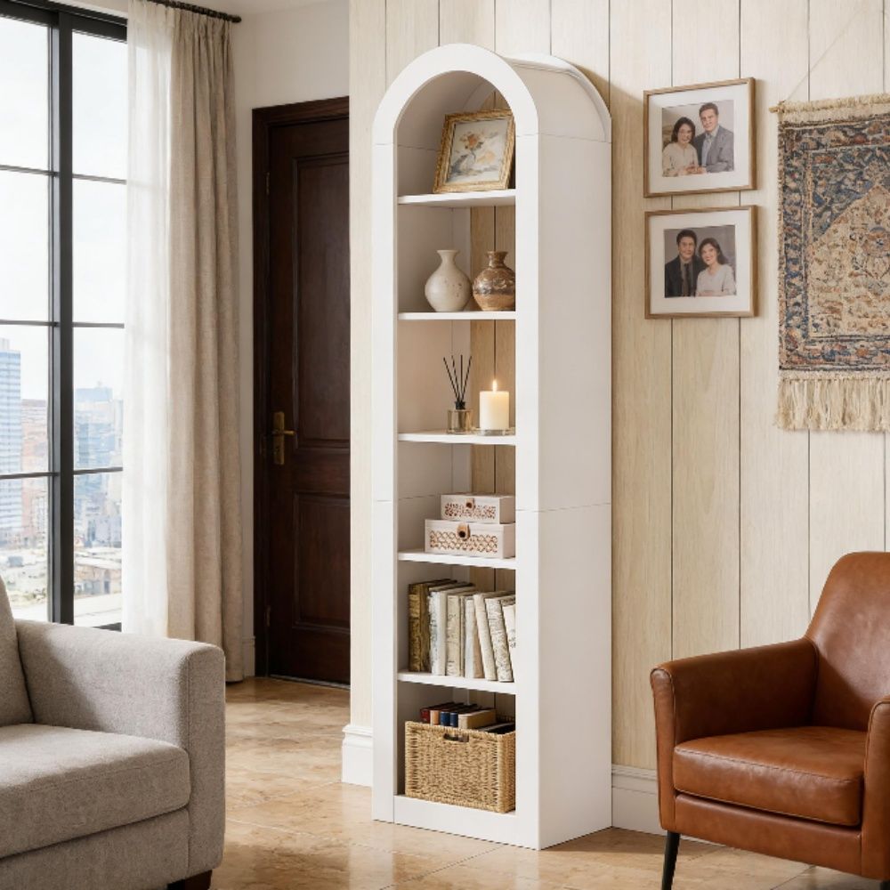 Arched 6-Tier Bookshelf – Rustic Open Shelving for Any Room
