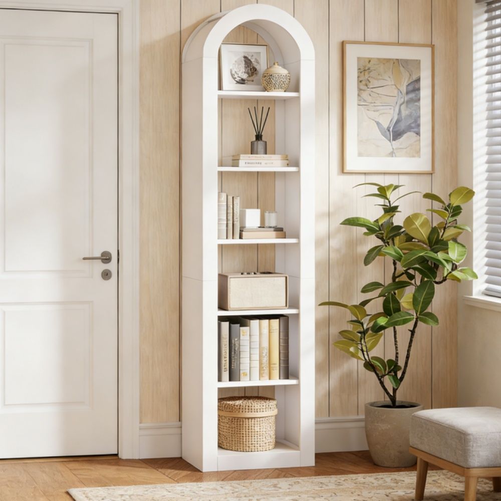 Arched 6-Tier Bookshelf – Rustic Open Shelving for Any Room