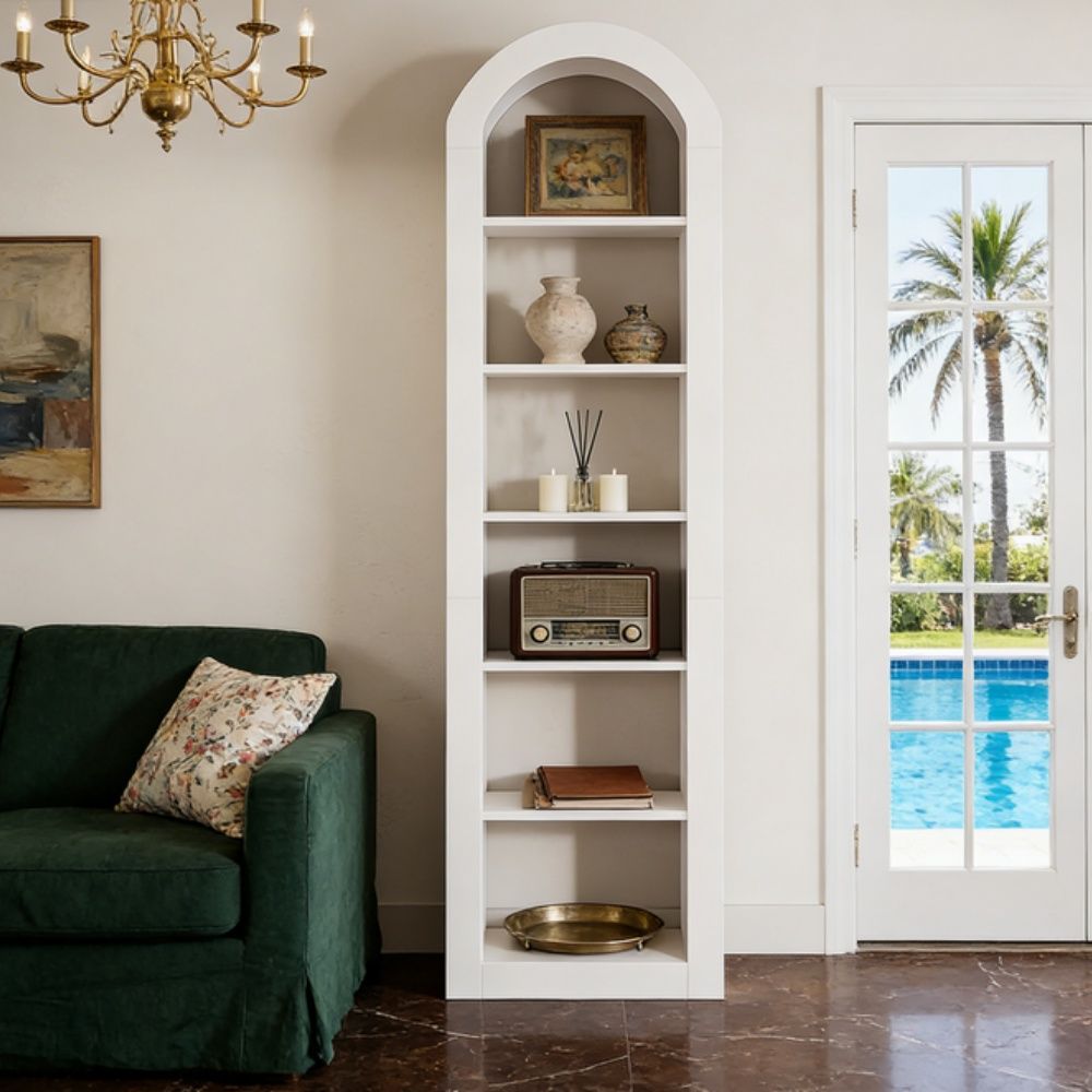 Arched 6-Tier Bookshelf – Rustic Open Shelving for Any Room