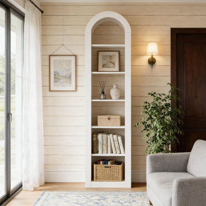 Arched 6-Tier Bookshelf – Rustic Open Shelving for Any Room