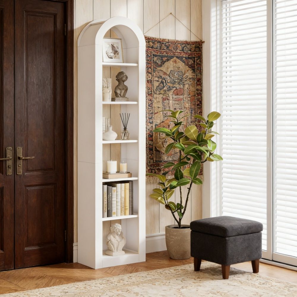 Arched 6-Tier Bookshelf – Rustic Open Shelving for Any Room