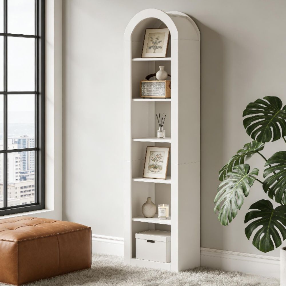 Arched 6-Tier Bookshelf – Rustic Open Shelving for Any Room