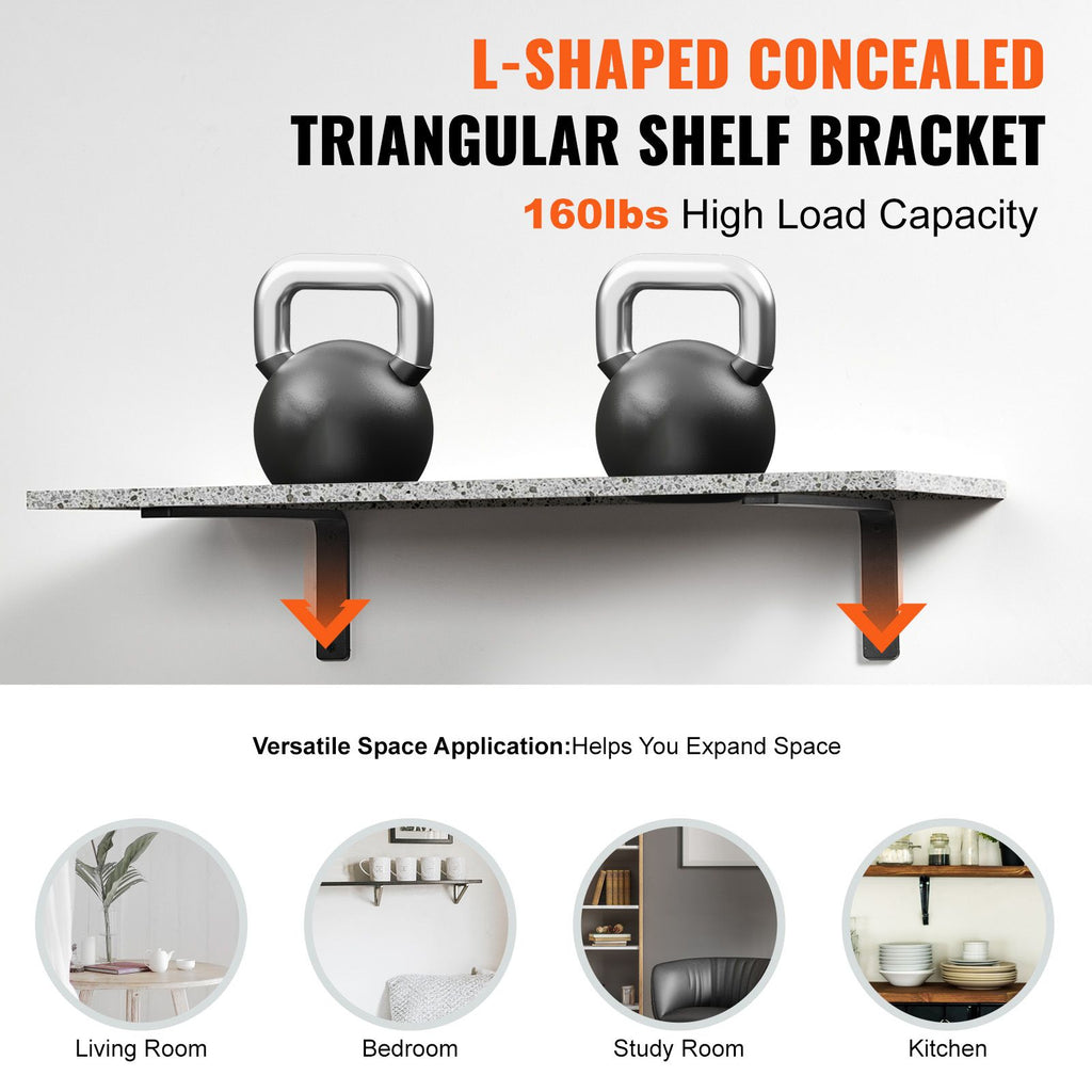Matte Black Triangular Brackets for Floating Shelves
