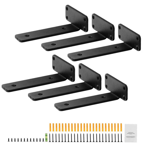 practical Floating Shelf Brackets, Capacity, Matte Black, 6-Pack