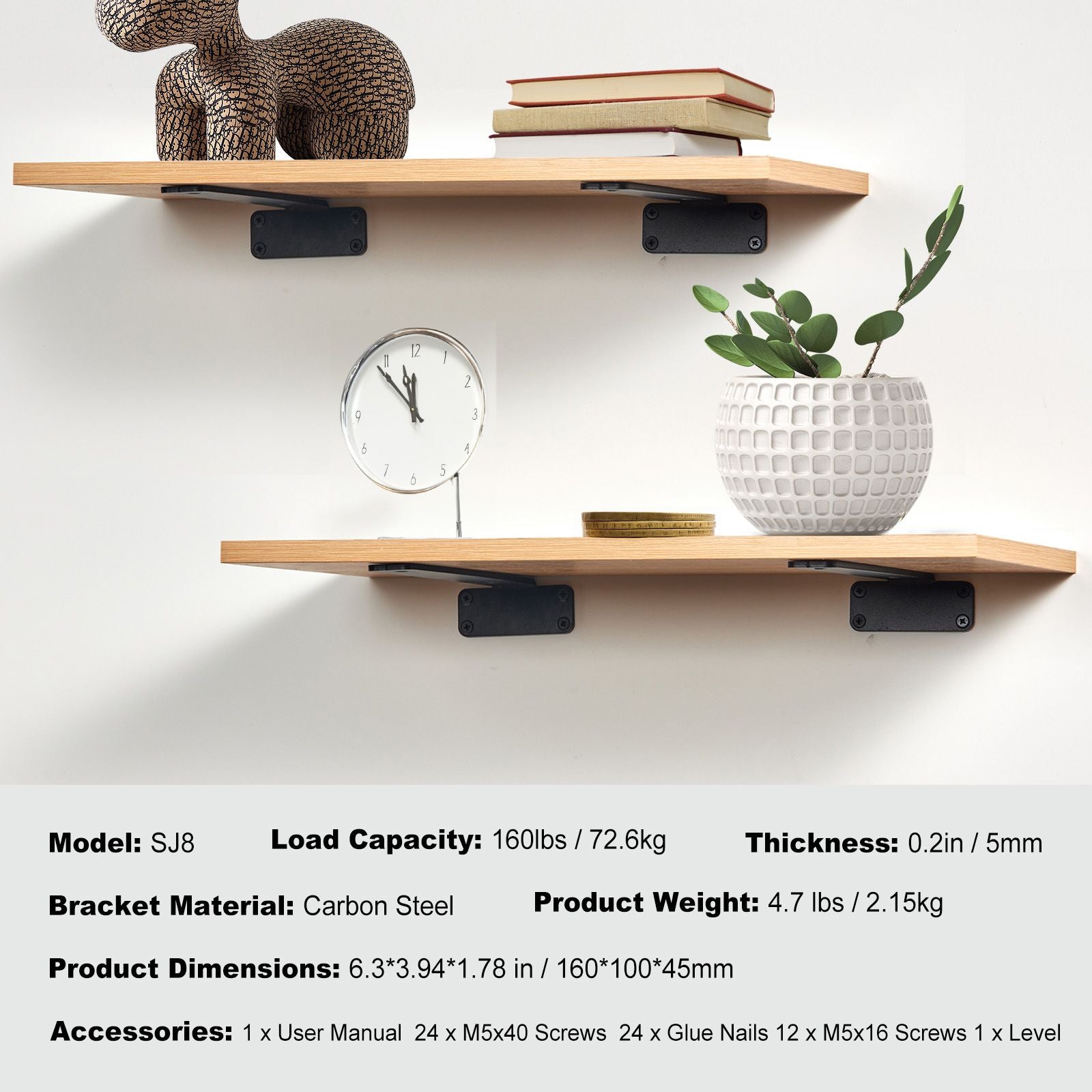 practical Floating Shelf Brackets, Capacity, Matte Black, 6-Pack