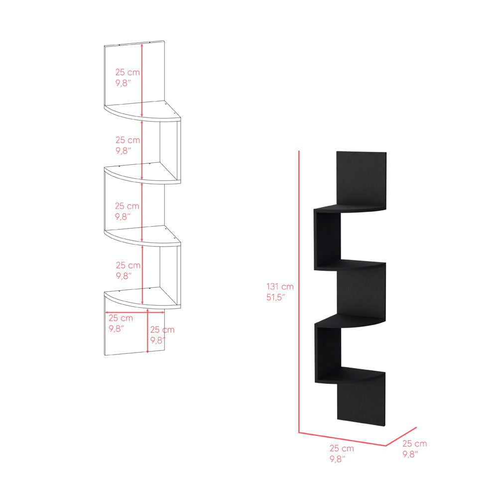 Shelf Crestone – Modern Black Wall-Mounted Shelving Unit with Four Open Shelves