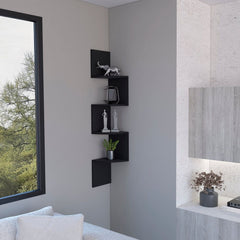 Shelf Crestone – Modern Black Wall-Mounted Shelving Unit with Four Open Shelves