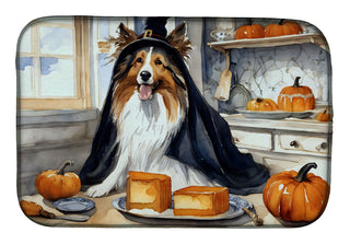 Sheltie and Pumpkins Halloween Dish Drying Mat