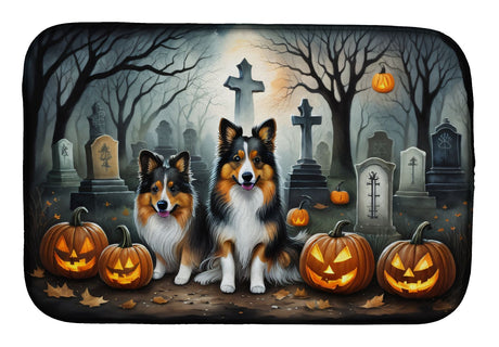 Sheltie Spooky Halloween Dish Drying Mat