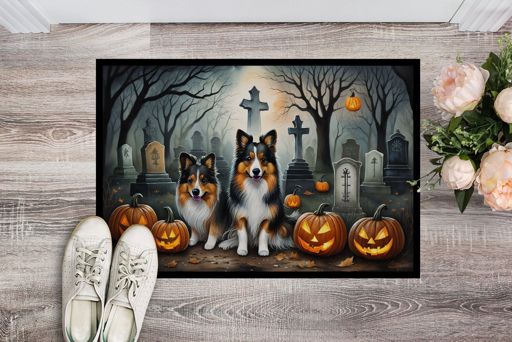 Sheltie Spooky Halloween Entryway Doormat