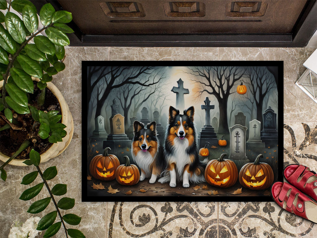 Sheltie Spooky Halloween Entryway Doormat