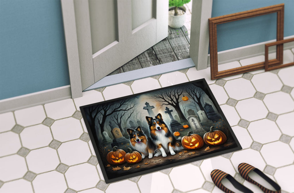 Sheltie Spooky Halloween Entryway Doormat