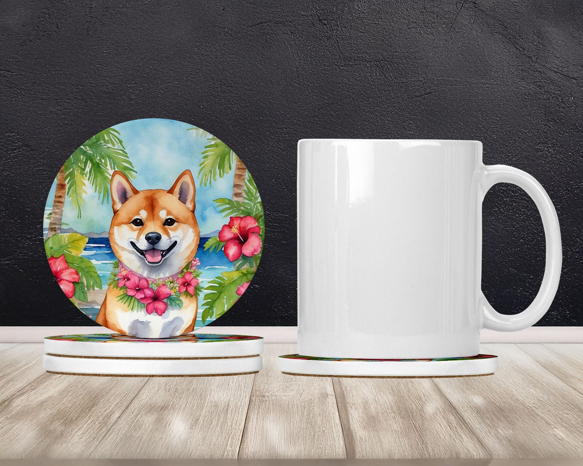 Shiba Inu Luau Absorbent Coaster Set with Gift Box