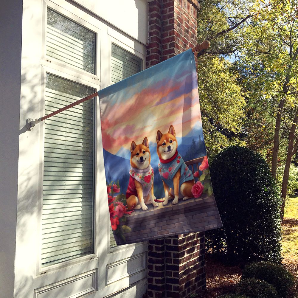 Shiba Inu Two Hearts Double-Sided House Flag