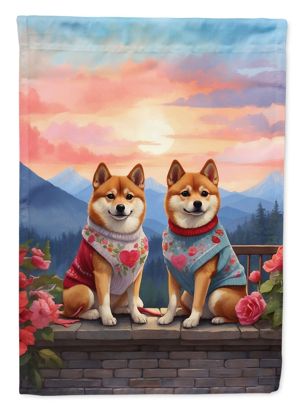 Shiba Inu Two Hearts Double-Sided House Flag