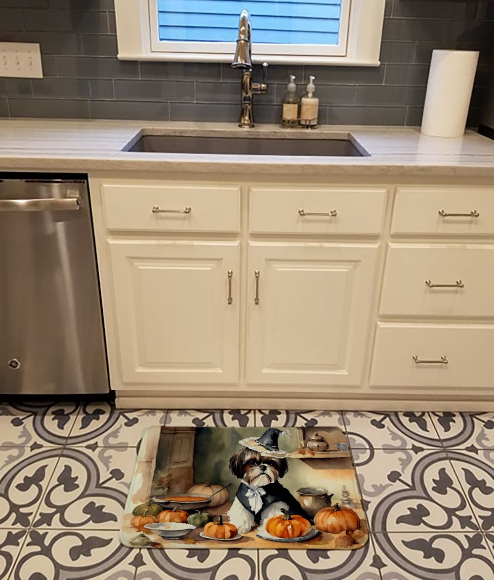 Shih Tzu Fall Pumpkins Cushioned Kitchen Mat