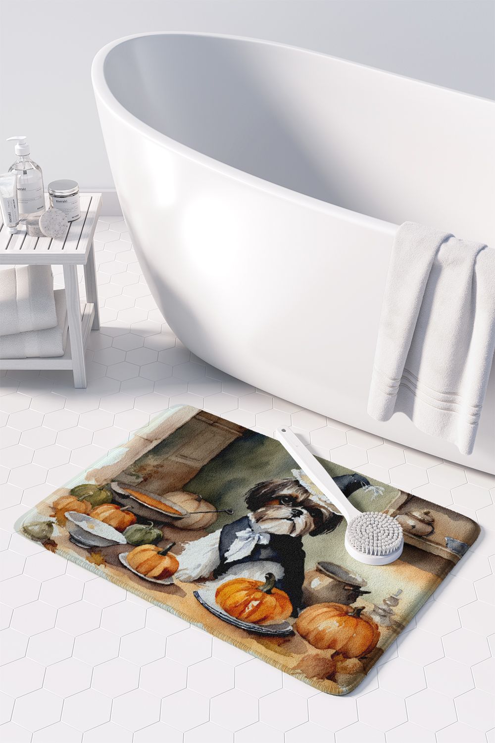 Shih Tzu Fall Pumpkins Cushioned Kitchen Mat