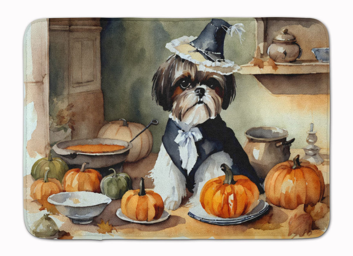 Shih Tzu Fall Pumpkins Cushioned Kitchen Mat