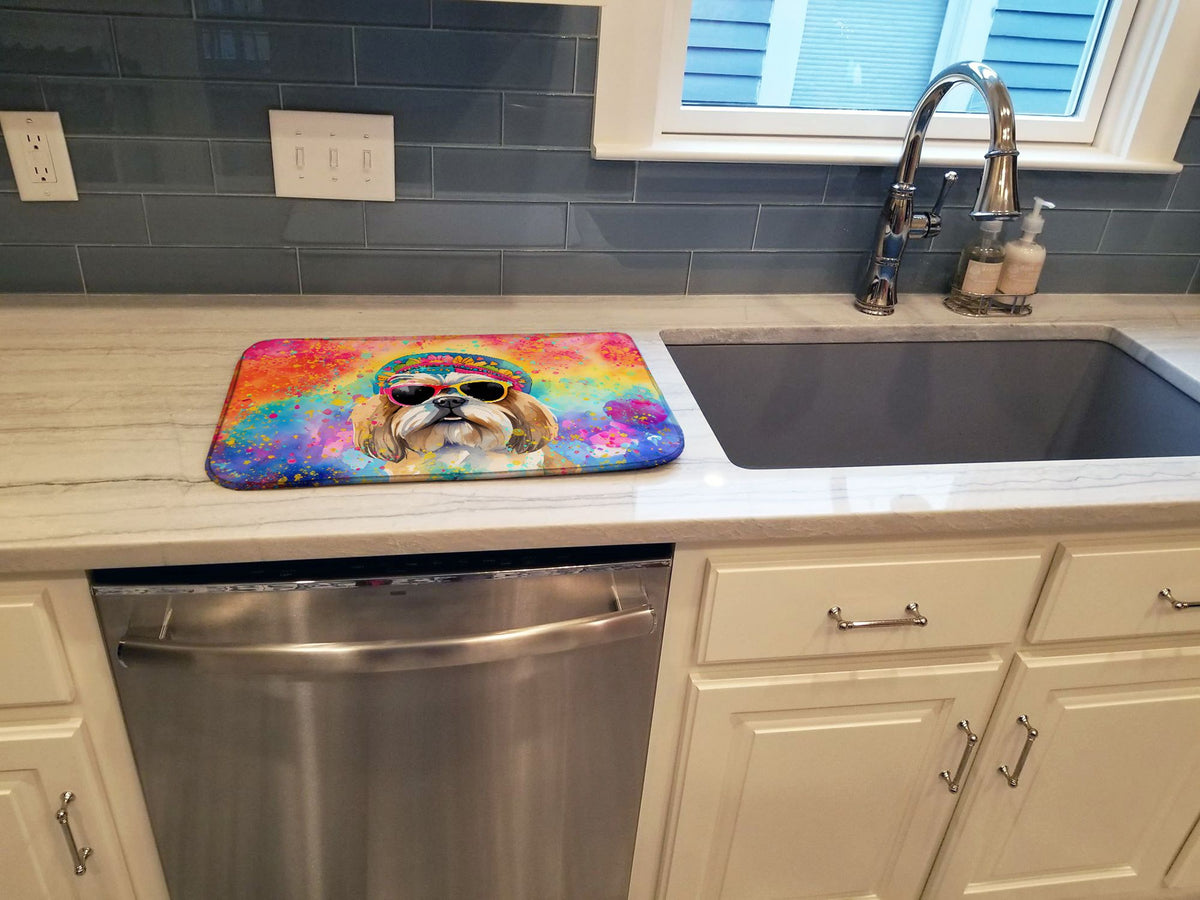 Shih Tzu Hippie Artwork Dish Drying Mat