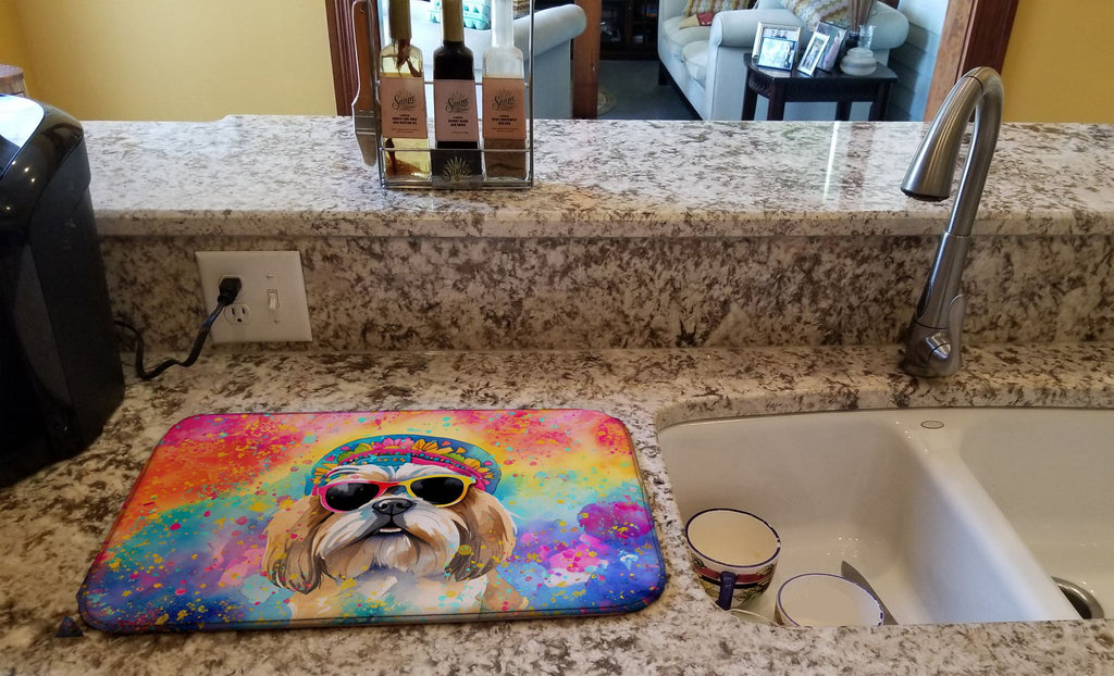 Shih Tzu Hippie Artwork Dish Drying Mat