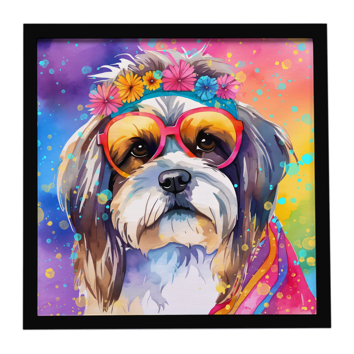 Shih Tzu Hippie Dawg Ready-to-Hang Framed Print