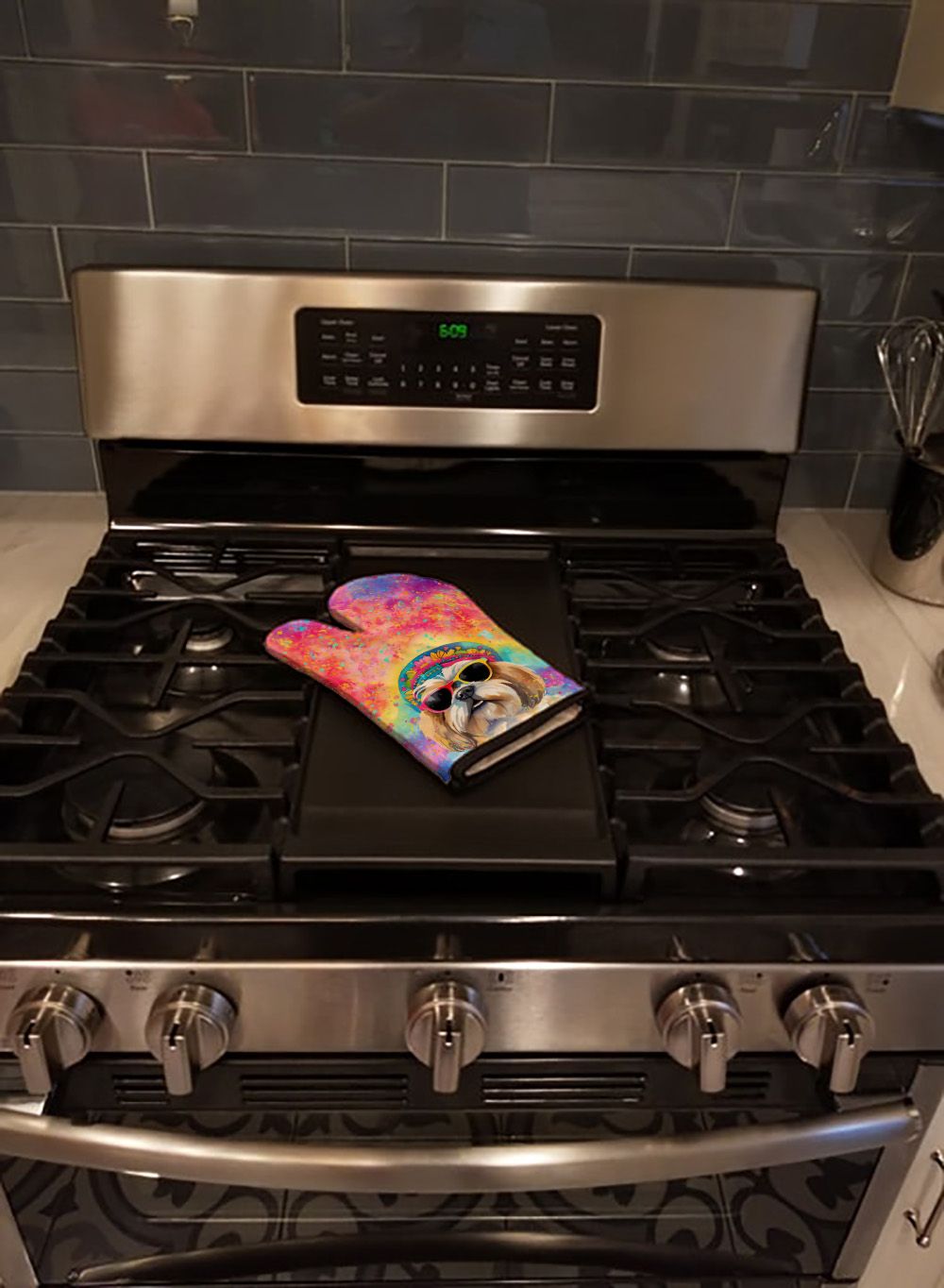 Shih Tzu Hippie Dawg Oven Mitt Heat Resistant Thick Oven Mitt for Hot Pans and Oven, Kitchen Mitt Pr