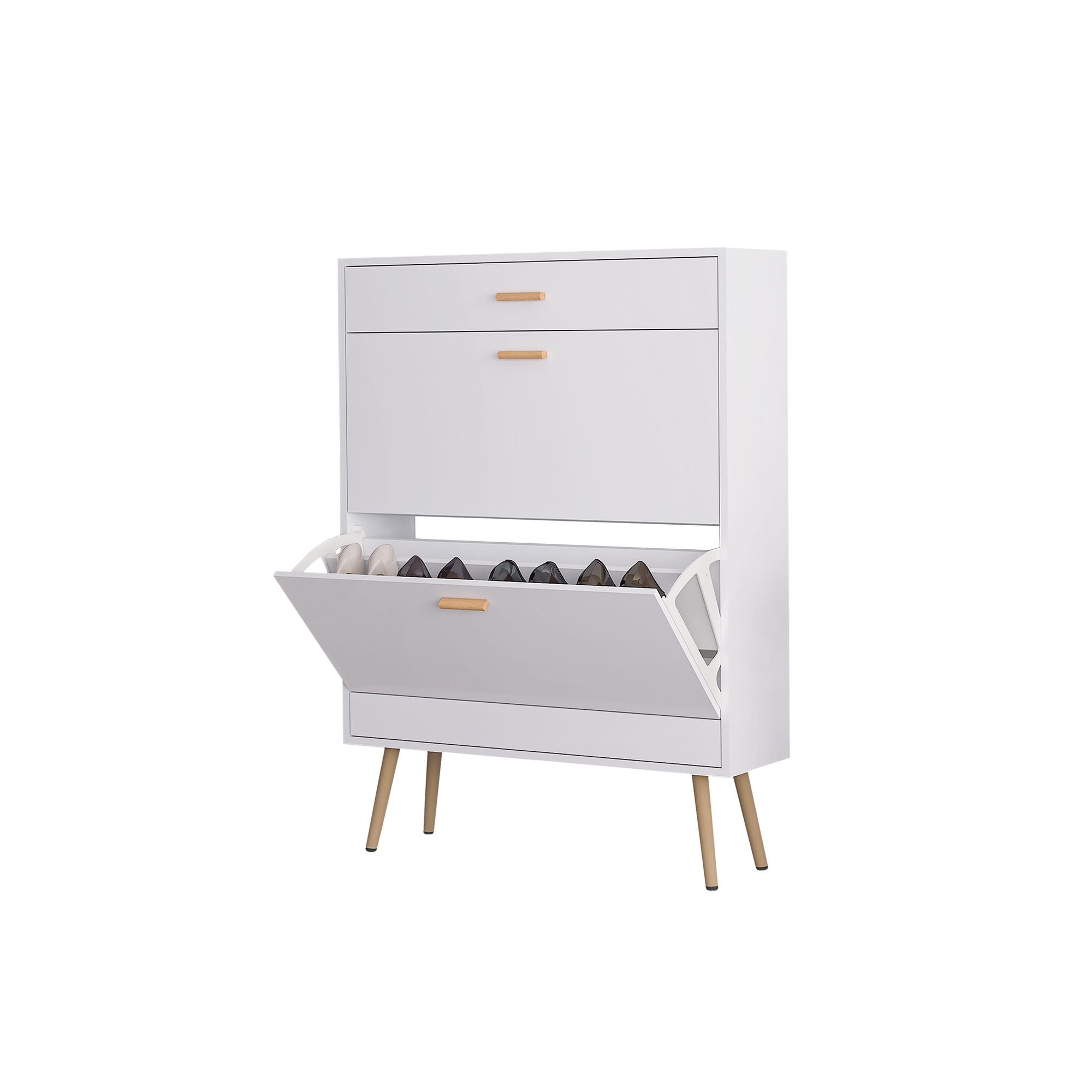Shoe Cabinet with 2 Flip Drawers, Stores Up to 16 Pairs, Slim Design for Entryway