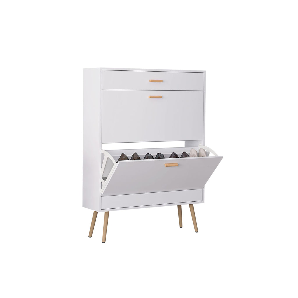 Shoe Cabinet with 2 Flip Drawers, Stores Up to 16 Pairs, Slim Design for Entryway